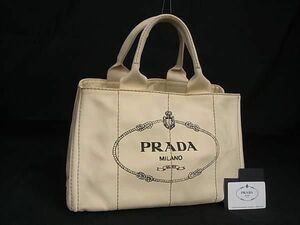 1円 PRADA プラダ BN1877 カナパ キャンバス ハンドバッグ トートバッグ レディース アイボリー系 AY1770