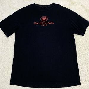極美品 バレンシアガ 【圧巻のデザイン】 BALENCIAGA 半袖 tシャツ カットソー ビックロゴ メンズ ブラック サイズS