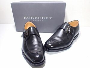 豊G408/8J◆BURBERRY バーバリー メンズ 靴 24.5 cm 黒 モンクストラップ ビジネスシューズ 本革 レザー 男性用 美品◆