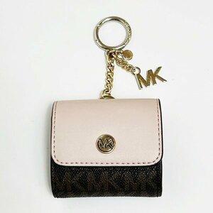 MICHAEL KORS マイケルコース Airpodsケース MKシグネチャー ピンク×ブラウン エアーポッズケース イヤホンケース キーリング 中古 HK0179