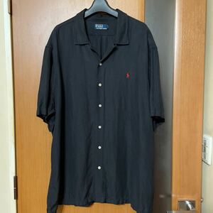 希少 レアカラー 『POLO by RALPH LAUREN』90sリネンシルク半袖開襟シャツ ポロ ラルフローレンVINTAGE ヴィンテージ ビンテージ 古着 XXL