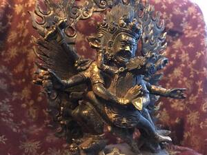 卍 チベットより　　●時代物 銅製　 『　憤怒尊　ヴァジュラキラヤ　歓喜仏　ヤブユム　仏像』　26ｃｍ　　珍品 仏教美術 西蔵 密教 Ｕ