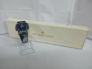 T4-98　UNIVERSAL GENEVE(ユニバーサルジュネーブ)　腕時計　SWISS　スクエア　文字盤ネイビー系　手巻き？　メンズ　ケース付き
