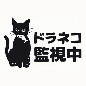 カッティングステッカー　［ ドラネコ 監視中 ］　ブラック　光沢あり　　　だじゃれ　猫　にゃんこ　おもしろ　痛 車