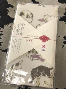 やわらかガーゼの手拭い　猫並べてぬぐい／ 日本製　フェイスタオル