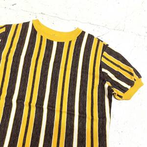 USA古着 60s 70s ストライプ Tシャツ 半袖 / ヴィンテージ VINTAGE リンガー トリム 総柄 レトロ アメリカ スウェット カットソー 年代