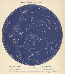 ☆アンティーク天文図版 天体観測 宇宙 星座図 天文古書 「HALF HOURS WITH THE STARS-６月と７月の夜空-」 イギリス1887年☆