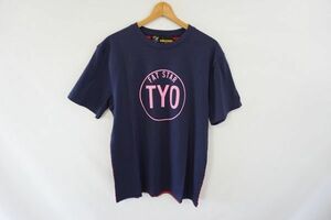 クリックポスト可【即決】FAT エフエーティー メンズ Tシャツ タグ付き プリント 背面ボーダー 紺系 サイズ:FAT 日本製 【775134】