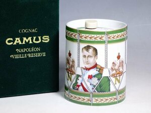 K04172【Haviland LIMOGES アビランド リモージュ製】CAMUS ヴィエイユリザーブ カミュ コニャック ナポレオン ドラム型 陶器 ボトル 共箱