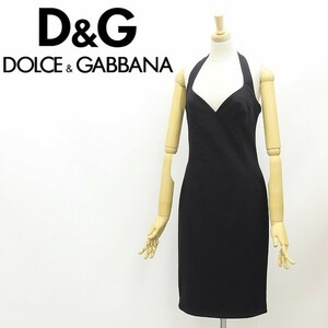 新品◆D&G ドルチェ＆ガッバーナ ストレッチ コットン ホルターネック ワンピース 黒 ブラック 28/42