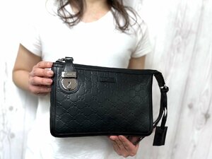 極美品 GUCCI グッチ グッチシマ GG柄 セカンドバッグ ハンドバッグ バッグ レザー 黒 メンズ 70689