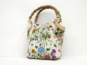 ◆GUCCI グッチ◆バンブー◆花柄◆キャンバス カーフ レザー 本革◆ハンド バッグ◆マルチカラー ゴールド金具◆イタリア製◆腕掛け◆A5129