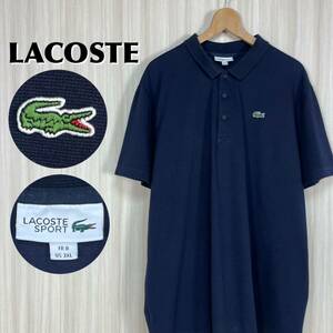 ☆入手困難☆サイズ8☆3XL☆ビッグサイズ☆人気カラー☆LACOSTE SPORT ラコステ ワニ ロゴボタン 半袖ポロシャツ 濃紺 ネイビー 古着