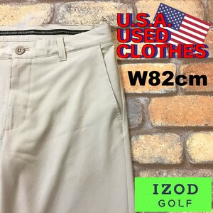 BP2-452★W82センチ位★状態良好★USA古着★【IZOD GOLF アイゾッド】ノータック ストレッチスラックス【W30×L30 メンズ M】ベージュ