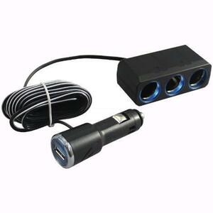 人気 車内用品 ソケット分配器 3連リングライトソケット+USBポートプラグ 3m PZ-621