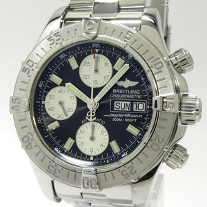 【中古】BREITLING スーパーオーシャン クロノグラフ デイデイト 自動巻き SS ブラック文字盤 A13340