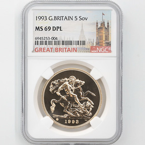 1993 英国 エリザベス2世 ソブリン 5ポンド 金貨 未使用 NGC MS 69 DPL 準最高鑑定 完全未使用品 イギリス 金貨