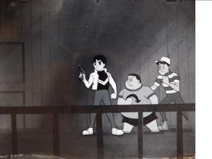 虫プロの遺産　なつかしの冒険少年アニメ　「わんぱく探偵団」◇三人組の手描き背景つきセル画・程度良好です　