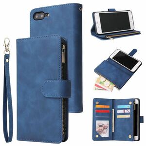 iPhone SE2 ケース iphone SE3 カバー iphone7 レザーケース iphone8 ケース アイフォン7/8 ケース 手帳型 カード収納 お財布付き ブルー