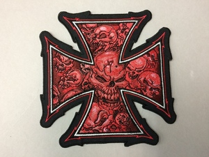 U.S.A直輸入！アメリカンワッペン　RED_SKULL_CROSS_M　世界で一つだけのワイルドなオリジナルJKTが簡単に出来る！！