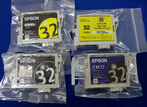 送料込 EPSON 純正インクカートリッジ「ICBK32・Y32」各2個 計4個set 未使用 経年JUNK扱品
