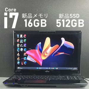 i7●新品SSD512GB+新品メモリ16GB/Core i7-3.10GHz●Windows11●Office2021●富士通ノートパソコン●Blu-ray●Webカメラ● FMVA56JB