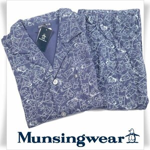 新品1円～★定価1.3万 Munsingwear マンシングウェア メンズ 綿100% テーラードパジャマ M ロゴ ルームウェア カットソー生地◆7041◆