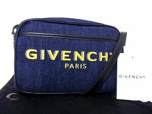 ■新品同様■ GIVENCHY ジバンシィ デニム ゴールド金具 ショルダーバッグ ポシェット 斜め掛け 肩掛け レディース ネイビー系 Z1732ウN