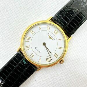 A2404-10-3 １円スタート クオーツ　稼働品　美品　ロンジン　LONGINES　メンズ腕時計　ボーイズサイズ　ゴールド　白文字盤