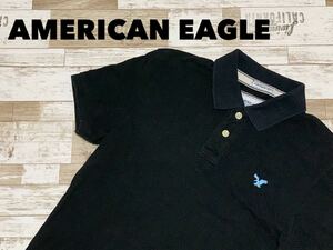 ☆送料無料☆ AMERICAN EAGLE アメリカンイーグル 古着 半袖 ワンポイント ポロシャツ メンズ XS ブラック トップス 中古 即決