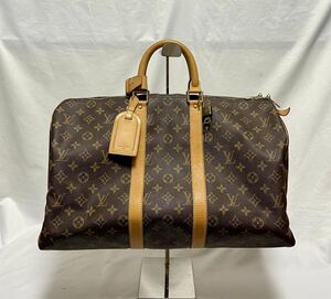 1円〜③ 美品 LOUIS VUITTON M41428 ルイ・ヴィトン モノグラム キーポル45 ボストンバッグ 南京錠 ネームプレート