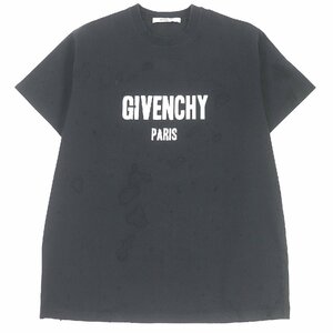 美品 GIVENCHY ジバンシィ 19SS BM70383Y0B コットン デストロイ加工 ロゴプリント 半袖Ｔシャツ ブラック XS イタリア製 正規品 メンズ