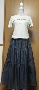 着物リメイク シンプル　藍色系　大島のパッチワークティアードスカート　フリーサイズ