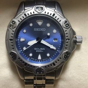 可動品 SEIKO セイコー SCUBA 200m 7N35 6A50 腕時計 ステンレススチール SS ダイバーウォッチ　クォーツ ブルー 文字盤 アイスブルー