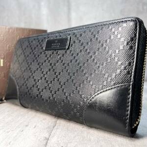 1円 未使用品級 完備品 希少 GUCCI グッチ ディアマンテ 長財布 ラウンドファスナー ジップ シマレザー GG ブラック 黒 メンズ レディース