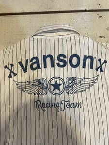 VANSONコットン半袖シャツL・白・ストライプ・胸ワッペン・背中プリント未使用品!!