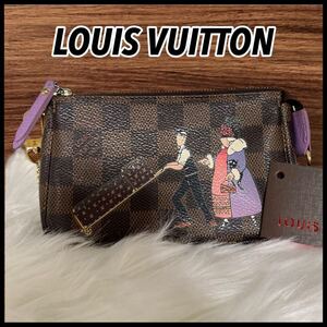 【美品】LOUIS VUITTON ルイヴィトン ダミエ イリュストレ ベルボーイ ミニアクセサリーポーチ チェーンショルダーバッグ ブラウン