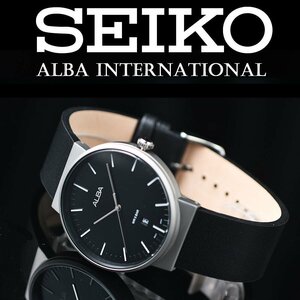 新品 逆輸入セイコーALBA 薄さ8ミリ 視認性高く無駄削ぎ落とした王道のシンプル仕様 ブラック50m防水 本革ベルト メンズ日本未発売 腕時計