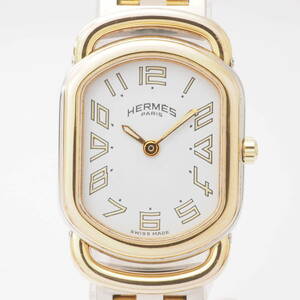 エルメス ラリー 77.03 Cal,976.001 HERMES PARIS horloger クォーツ コンビ ホワイト 白文字盤 レディース 女性 腕時計[594456-AG1