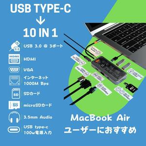 【USB type-c ハブ】10in1 スケルトン　3.0 HDMI SD