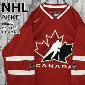 NIKE ナイキ × NHLメープルリーフス 刺繍ロゴ スウィッシュロゴ ビッグロゴ L ホッケーシャツ ゲームシャツ ユニフォーム