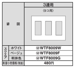 Panasonic WTF8009W コンセントプレート スクエア 3連 9コ用 ホワイト 新品未開封