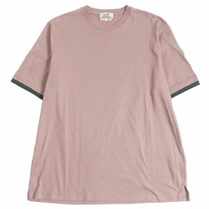 美品□22SS HERMES/エルメス ステッチデザイン コットン100％ クルーネック 半袖Tシャツ/カットソー ピンク系 L イタリア製 正規品 メンズ