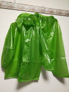 厚手 ビニールゴム合羽 黄緑色 レインスーツ ジャケット ズボン セット 雨がっぱ 雨具 レインコート 作業着 漁師合羽