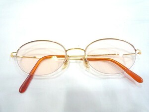 1000円スタート 眼鏡 GOLD MASTER 211 MADE IN JAPAN 50□19-142 K18 ハーフリム 度入り眼鏡 総重量約19.0g カラーレンズ 3 AA1008