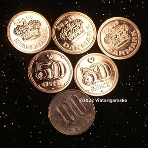 ★2022年★50デンマークエーレ(0.5クローネ)硬貨5枚【未使用】
