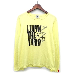 タケオキクチ TAKEO KIKUCHI ルパン三世 LUPIN the 3rd コラボ Tシャツ プリント 切替リブ 長袖 丸首 コットン 2 ライム 黄 /HT35 メンズ