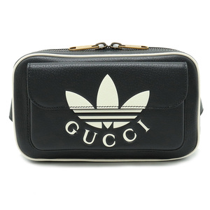 GUCCI グッチ ADIDAS アディダス コラボ トレフォイル ボディバッグ ベルトバッグ レザー ブラック 黒 ホワイト