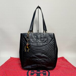 2403-8-1｜極美品｜TORY BURCH トリーバーチ トートバッグ レザー ブラック 保存袋・ロゴチャーム付き