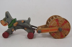 [珍品]木製 犬のカート 1950年代 当時物 日本製 木のおもちゃ ワンちゃん 引き車 木製玩具 雑貨